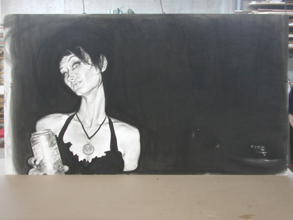Charcoal drawing 41" x 71" mounted to archival art panel.