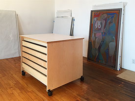 Art Studio Art Storage Drawers are a Rolling Art Work Table for making and storing art and art supplies.