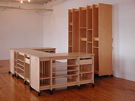 U-shaped artist work table and art storage desk and the vertical Art Storage System for storing fine art.