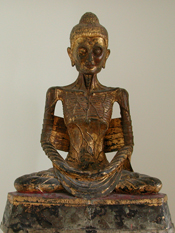 Bronze Seated Emaciated Buddha from 19th century on pedestal.