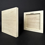 All panel surfaces are maple including the 1” thick sides. There are no unfinished plywood edges that will be seen on the side of the painting, only finely sanded maple veneer. The Cradled back has recessed slots to hang art flush on the wall securely. Maple Art Panels are made in the USA by Art Boards™ Archival Art Supply.