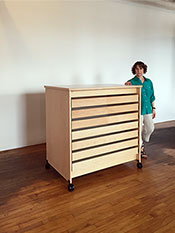 Art Boards™ Mobile Art Studio Furniture with 7 Drawers has deep extra wide drawers for storing art.