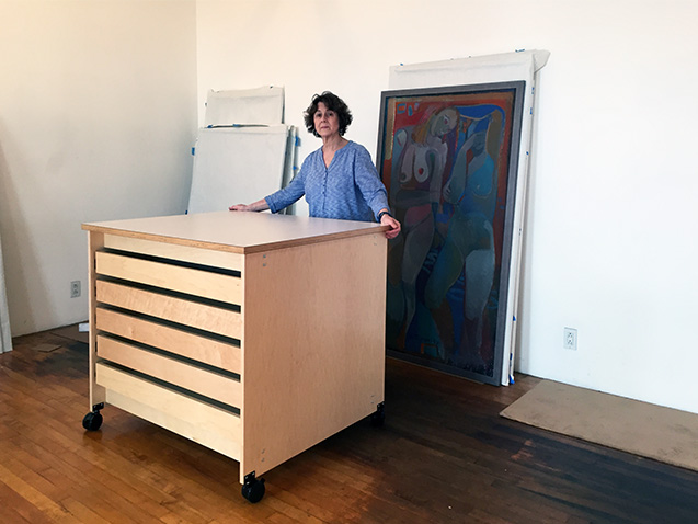 Mobile art studio furniture for artists, galleries, museums, libraries, and school art departments, to archivally store works of art, and materials and tools for making art, and for art restoration.