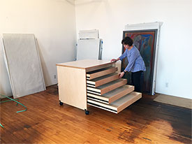 Rolling Art Studio Drawers for Storing Art Flat.