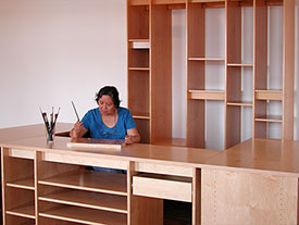 Art Storage Desk with drawers and adjustable art storage shelves.