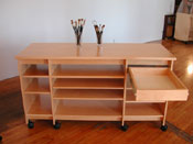 Art Storage desk with art storage drawer and shelves for making & storing art.