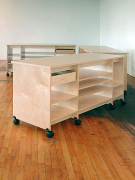 Three Rolling Art Studio Work Tables by Art Boards. 