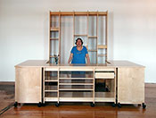 Art Studio Desks are on wheels and can be made in any configuration for making and storing art.