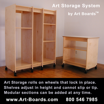 Art Boards™ Art Storage System for archival storing of art and art making supplies. Art Storage is made in stock and custom sizes for artist studios, art studio classrooms, art museums, libraries, and more.