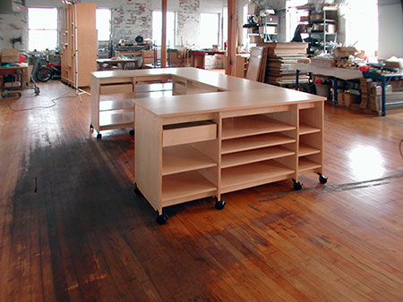 Artist Studio Desk and artwork table for making and organizing art.