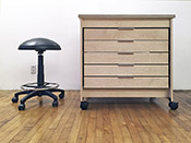 5 drawer rolling flat file designed made by Art Boards™ Archival Art Studio Furniture for storing art; watercolors, paintings, and artis materials of all kinds. Made in Brooklyn and shipped from the USA by Art Boards™ to the artist’s watercolor studio located in Canada.