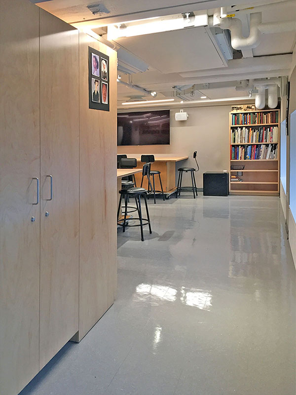 Tall Art Studio Closets for art supply storage in school art room with locking doors.