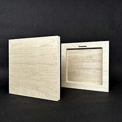 All panel surfaces are maple including the 1 thick sides. There are no unfinished plywood edges that will be seen on the side of the painting, only finely sanded maple veneer. The Cradled back has recessed slots to hang art flush on the wall securely. Maple Art Panels are made in the USA by Art Boards Archival Art Supply.