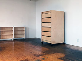 Art Museum drawers for storing art, and preserving art were made for an historical landmark museum made by Art Boards™ Archival Art Studio Furniture Systems in Brooklyn.