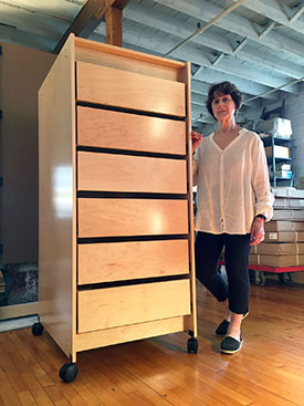 Museum art restoration studio furniture drawers for storing art, art preservation tools, artist supplies and equipment, and archival materials to be used in the museum's studio for art conservation. Made by Art Boards™ Archival Art Supply for the art museum, art gallery, and art classroom, in Brooklyn NY,11217.