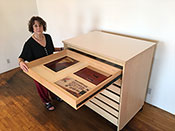 Art Studio Storage Drawers by Art Boards™. They roll on wheels that lock in place. Seven large maple art storage drawers for storing art and art supplies.